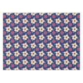 Marine Blauw Tafelkleed met Crème Bloemen (Voorkant (Horizontaal))