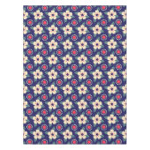 Marine Blauw Tafelkleed met Crème Bloemen (Voorkant)