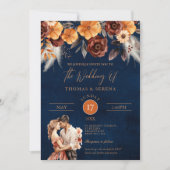 Marine Blauw Terracotta Roest QR Code Pampas Gras Kaart (Voorkant)