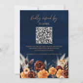 Marine Blauw Terracotta Roest QR Code Pampas Gras Kaart (Achterkant)