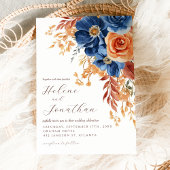 Marine Blauw Terracotta Roest Rustiek Elegant Huwe Kaart