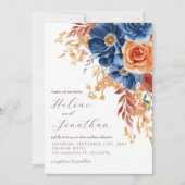 Marine Blauw Terracotta Roest Rustiek Elegant Huwe Kaart (Voorkant)