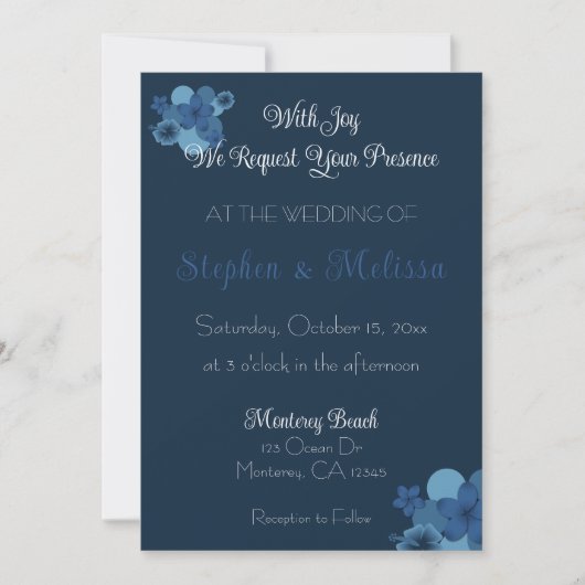 Marine Blauw Tropisch Thema Bruiloft uitnodiging (Voorkant)