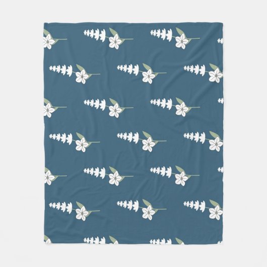 Marine Blauw Tropische Bloemen Botanische Lente Zo Fleece Deken (Voorkant)