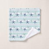 Marine Blauw Turquoise Star Fish Gestreept Monogra Bad Handdoek (Wasdoekje)