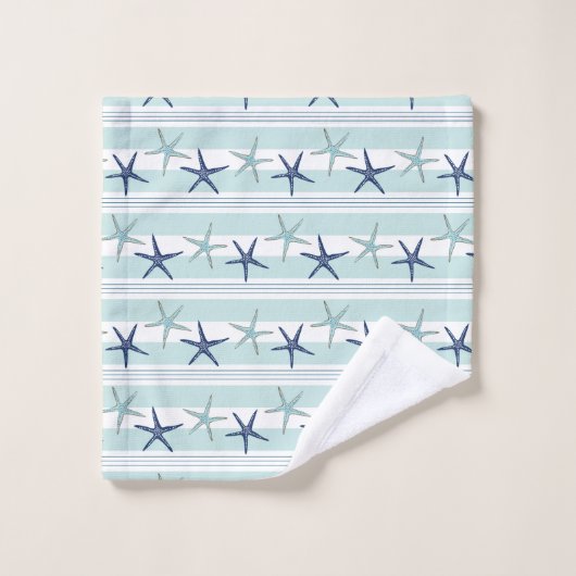 Marine Blauw Turquoise Star Fish Gestreept Monogra Bad Handdoek (Wasdoekje)