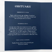 Marine Blauw Viering van het Leven Foto Begrafenis Drieluik Programma (Binnenzijde eerst)