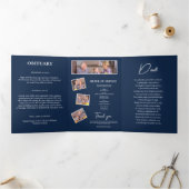 Marine Blauw Viering van het Leven Foto Begrafenis Drieluik Programma (Binnen)