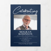 Marine Blauw Viering van het Leven Foto Begrafenis Drieluik Programma (Cover)