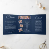 Marine Blauw Viering van het Leven Foto Begrafenis Drieluik Programma (Binnen)