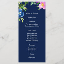 Marine Blauw Violet Bloemen Trouwmenu