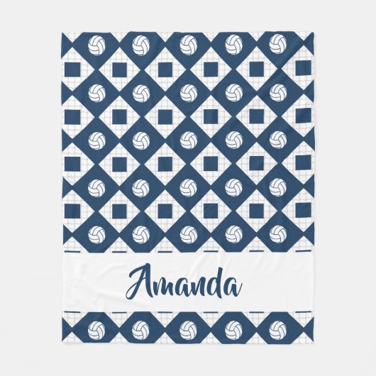 Marine Blauw Volleybal Argyle Patroon Fleece Deken (Voorkant)