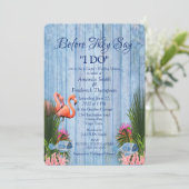 Marine - Blauw Water & Roze Flamingo's Trouwdouche Kaart (Staand voorkant)