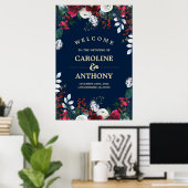 Marine Blauw | Welkomstbord van het Burgundy Bloom Poster (Thuiskantoor)