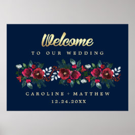 Marine Blauw | Welkomstbord van het Burgundy Bloom Poster