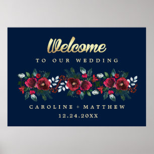 Marine Blauw   Welkomstbord van het Burgundy Bloom Poster