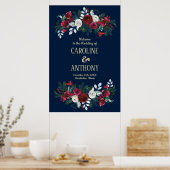 Marine Blauw | Welkomstbord van het Burgundy Bloom Poster (Keuken)