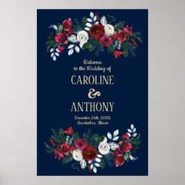 Marine Blauw | Welkomstbord van het Burgundy Bloom Poster