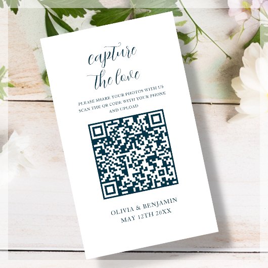 Marine Blauw | White Capture The Love QR-code Informatiekaartje
