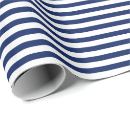 Marine Blauw | white stripe wrapping paper Cadeaupapier