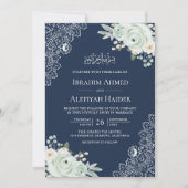 Marine Blauw Wijze Groen Bloemen Kant Moslim Huwel Kaart (Voorkant)