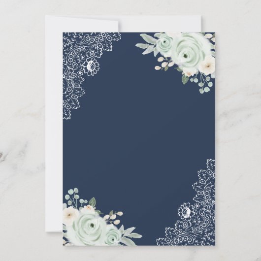 Marine Blauw Wijze Groen Bloemen Kant Moslim Huwel Kaart (Achterkant)