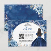 Marine Blauw Winter Sneeuwvlok Quinceanera QR Code RSVP Kaartje (Voorkant / Achterkant)