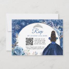 Marine Blauw Winter Sneeuwvlok Quinceanera QR Code RSVP Kaartje