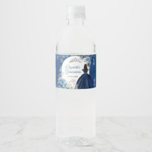 Marine Blauw Winter Sneeuwvlok Sweet 15e Verjaarda Waterfles Etiket