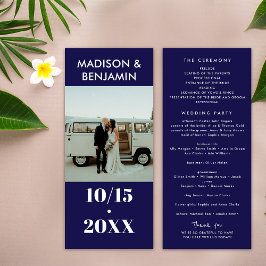 Marine Blauw Wit 1 Foto Bold Minimalist Wedding Programmakaart