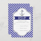 Marine blauw, wit anker nautische bruiloft RSVP (Voorkant / Achterkant)
