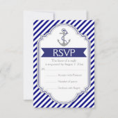 Marine blauw, wit anker nautische bruiloft RSVP Kaartje (Voorkant)