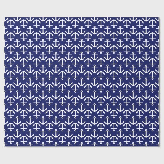 Marine Blauw Wit Ankers 2DIR Patroon Cadeaupapier (Vlak)