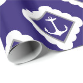 Marine Blauw Wit Ankers Nautisch Patroon Cadeaupapier (Rol Hoek)