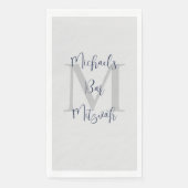 Marine Blauw Wit Bar Mitzvah Naam Monogram Servet (Voorkant)