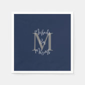 Marine Blauw Wit Bar Mitzvah Naam Monogram Servet (Voorkant)