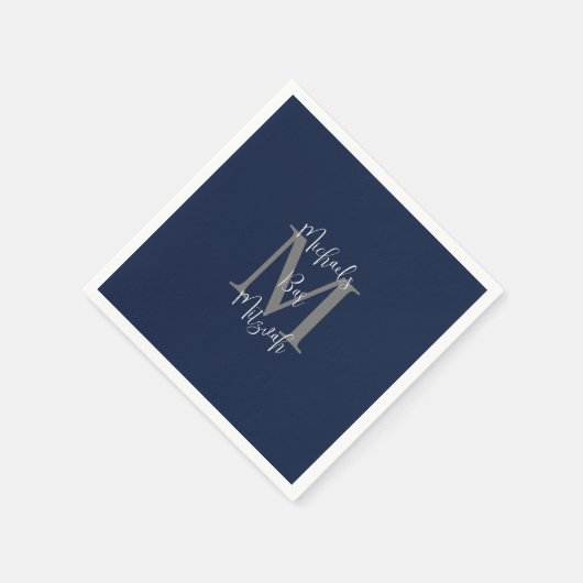 Marine Blauw Wit Bar Mitzvah Naam Monogram Servet (Hoek)
