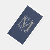 Marine Blauw Wit Bar Mitzvah Naam Monogram Servet (Hoek)