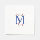 Marine Blauw Wit Bar Mitzvah Naam Monogram Servet (Voorkant)