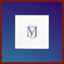 Marine Blauw Wit Bar Mitzvah Naam Monogram Servet