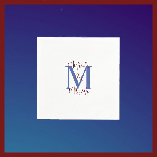 Marine Blauw Wit Bar Mitzvah Naam Monogram Servet