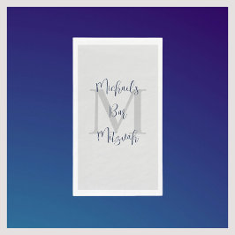 Marine Blauw Wit Bar Mitzvah Naam Monogram Servet