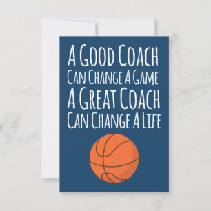 Marine Blauw Wit Basketbal Coach Bedankkaart