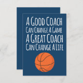 Marine Blauw Wit Basketbal Coach Bedankkaart (Voorkant / Achterkant)