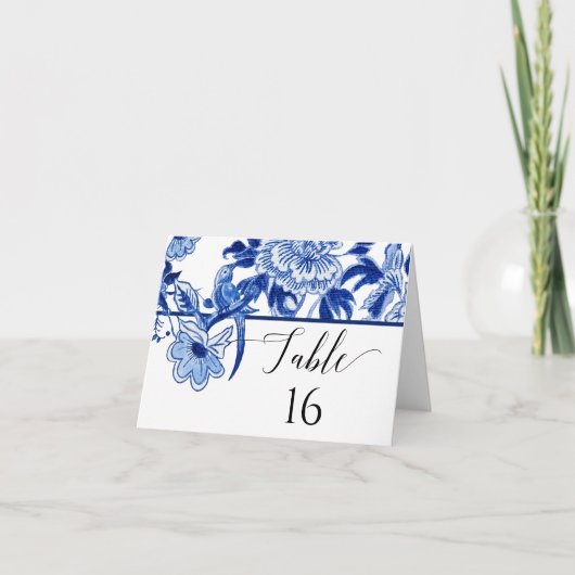 Marine Blauw Wit Bloemen Chinoiserie Tafelnummer (Voorkant)
