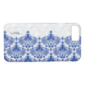 Marine Blauw & Wit Bloemen Damasks Case-Mate iPhone Case (Achterkant (Horizontaal))