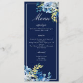 Marine Blauw Wit Bloemen Elegant Bruiloft Diner Me Menu (Voorkant)
