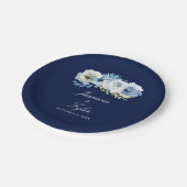 Marine Blauw Wit Bloemen Elegante Minimalistische  Papieren Bordje (Gekanteld)