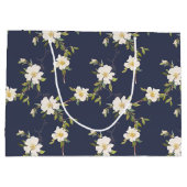 Marine Blauw Wit Bloemen Groot Cadeauzakje (Achterkant)