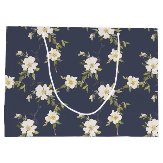 Marine Blauw Wit Bloemen Groot Cadeauzakje (Achterkant)